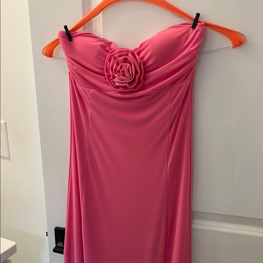 Pink Strapless Dress with Floral Detail